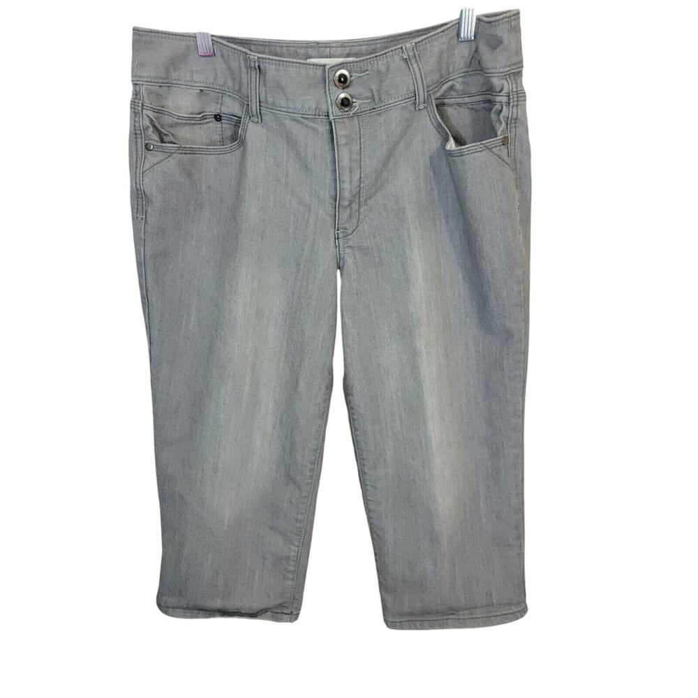 Christopher & Banks Gray Denim Rhinestone Mid Rise Capri Jeans‎ Women's Size 14